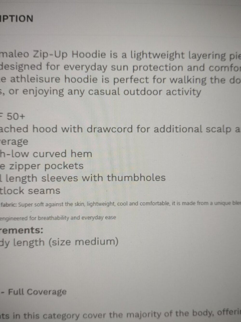 Coolibar Lumaleo zip up hoodie - NWT - size L - UPF 50 - color oatmeal gray - Picture 3 of 6